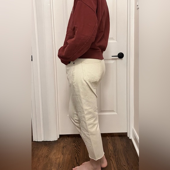 Quiksilver cream ankle denim jeans, 30, fits Medium, Summer Pants, raw edge hem - Picture 4 of 11